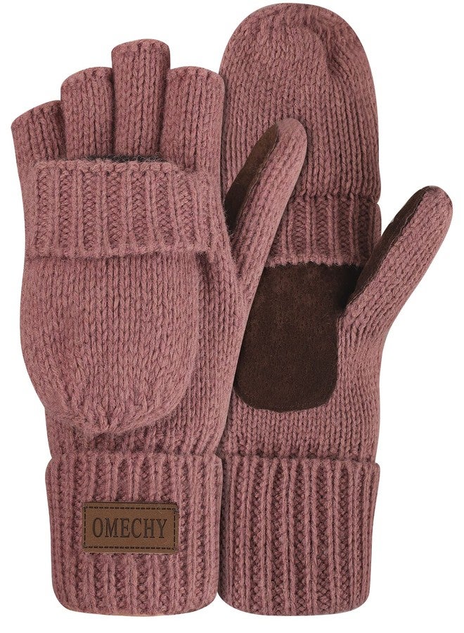 OMECHY Winter Wool Knitted Fingerless Gloves Thermal Insulation Warm Convertible Mittens Flap Cover for Men Women - Image 1